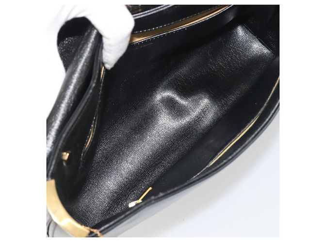 Borsa a mano Christian Dior in pelle di vitello Nera e Dorata Auth 196420 Nero - vista 18