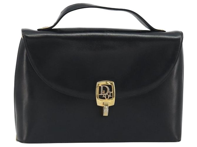 Borsa a mano Christian Dior in pelle di vitello Nera e Dorata Auth 196420 Nero - vista 2