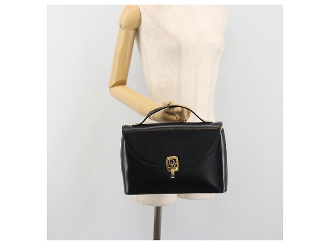 Borsa a mano Christian Dior in pelle di vitello Nera e Dorata Auth 196420 Nero - vista 27