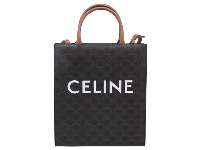 Céline CELINE Macadam Canvas Vertical Cabas Small Hand Bag PVC Brown Gold Auth 196692V Marrone D'oro - vista 2