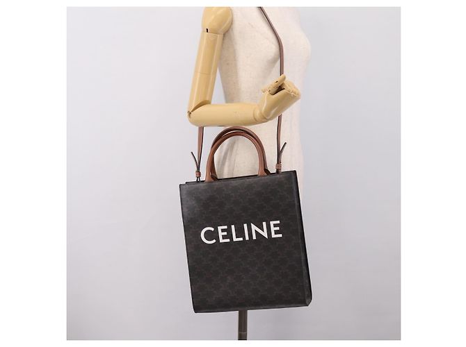 Céline CELINE Macadam Canvas Vertical Cabas Small Hand Bag PVC Brown Gold Auth 196692V Marrone D'oro - vista 22