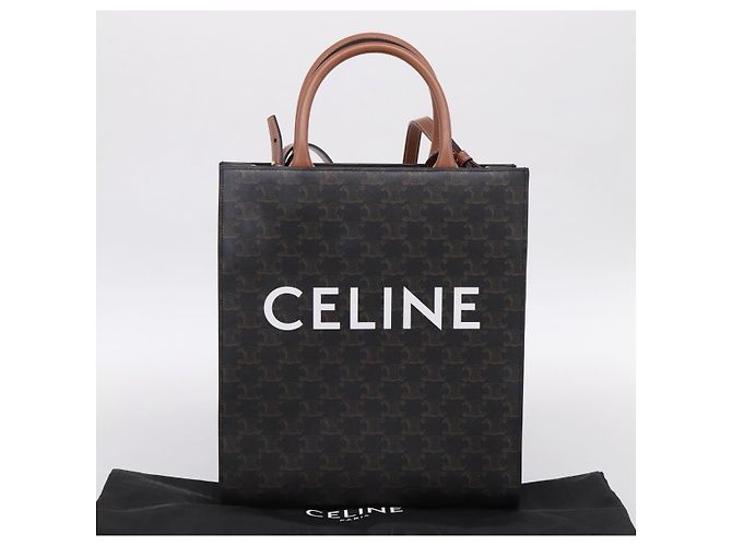 Céline CELINE Macadam Canvas Vertical Cabas Small Hand Bag PVC Brown Gold Auth 196692V Marrone D'oro - vista 23