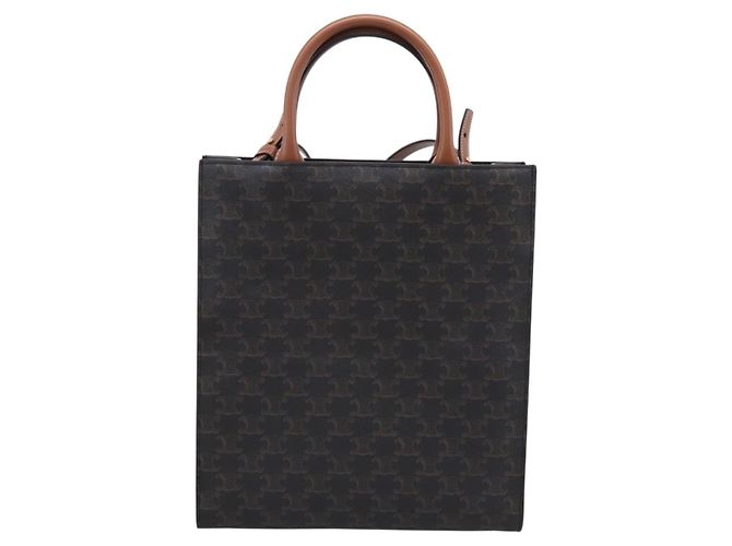 Céline CELINE Macadam Canvas Vertical Cabas Small Hand Bag PVC Brown Gold Auth 196692V Marrone D'oro - vista 3