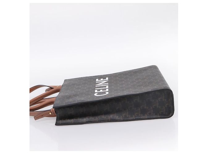 Céline CELINE Macadam Canvas Vertical Cabas Small Hand Bag PVC Brown Gold Auth 196692V Marrone D'oro - vista 4
