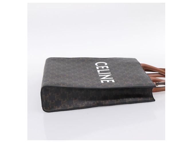 Céline CELINE Macadam Canvas Vertical Cabas Small Hand Bag PVC Brown Gold Auth 196692V Marrone D'oro - vista 5