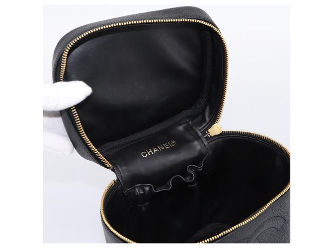 Sac à main Vanity CHANEL COCO Mark Cuir Caviar Noir Or CC Auth 198746V Doré - vue 15
