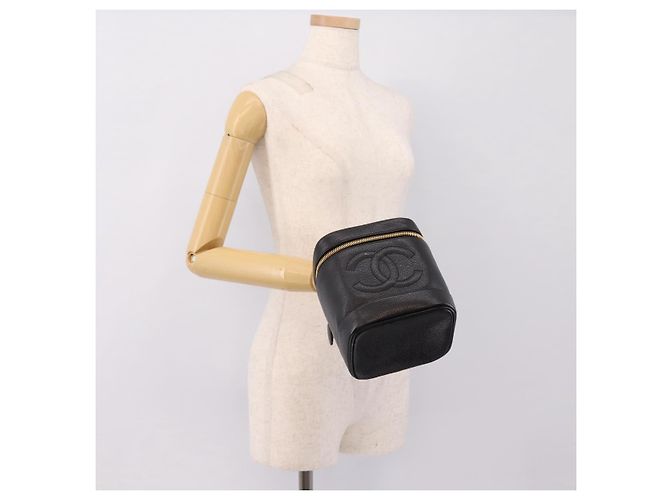 Sac à main Vanity CHANEL COCO Mark Cuir Caviar Noir Or CC Auth 198746V Doré - vue 23