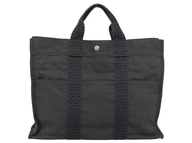 Hermès Borsa HERMES Her Line MM Canvas Grigio Argento Auth 189626 Marrone - vista 13