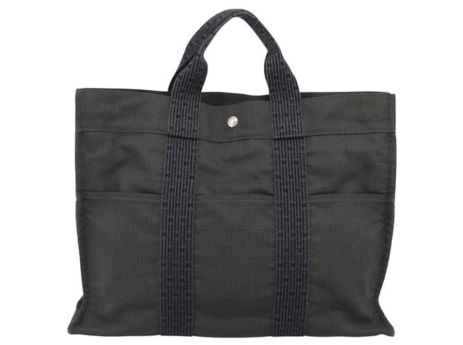 Hermès Borsa HERMES Her Line MM Canvas Grigio Argento Auth 189626 Marrone - vista 2