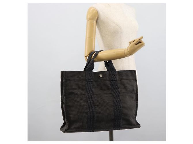 Hermès Borsa HERMES Her Line MM Canvas Grigio Argento Auth 189626 Marrone - vista 20