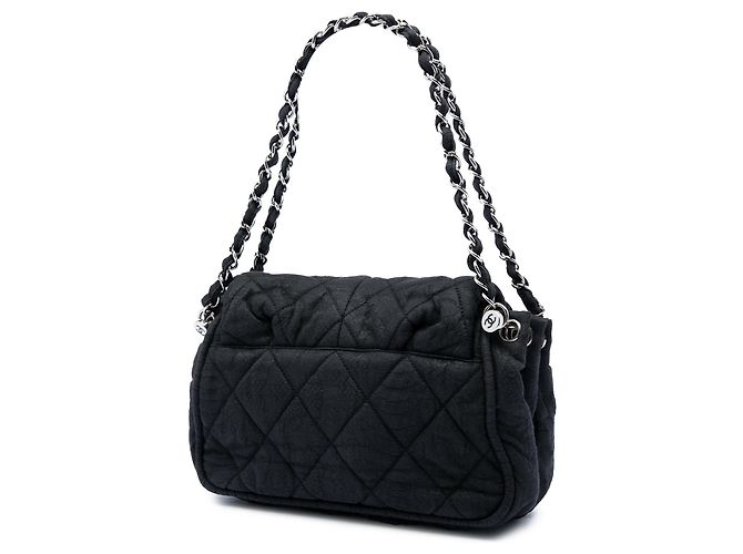 Borsa a tracolla Chanel Medium in nylon testurizzato nero, trapuntata bubble, patta a fisarmonica - vista 2