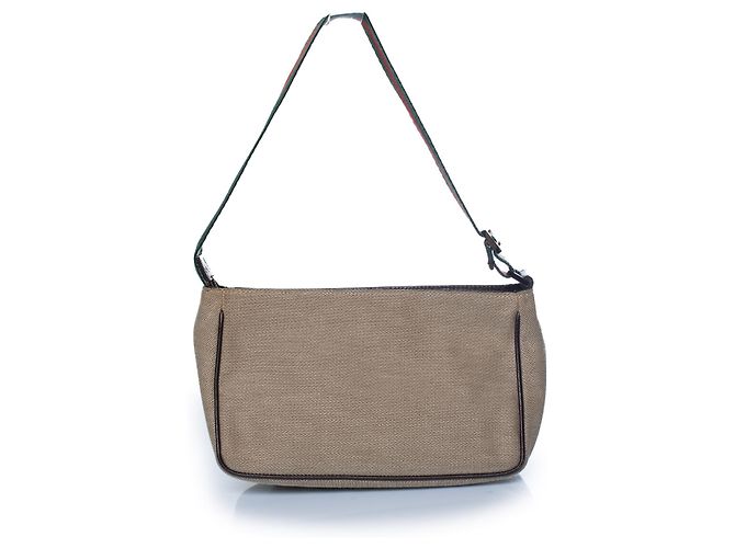Gucci, borsa piccola in canvas beige con webbing - vista 2