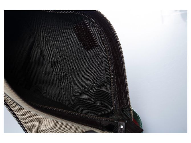 Gucci, borsa piccola in canvas beige con webbing - vista 7