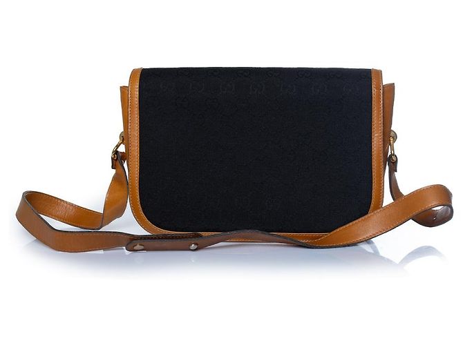 Gucci, Vintage GG Emaille-Tasche mit schwarzem Canvas Braun - Ansicht 2