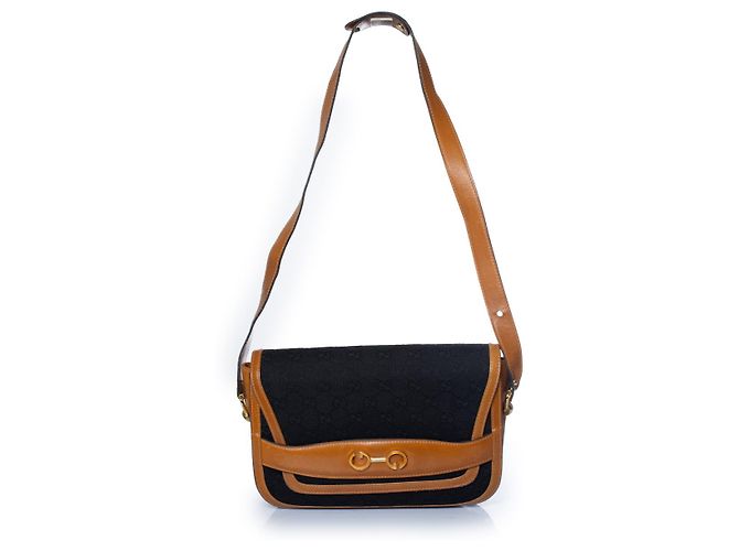 Gucci, Vintage GG Emaille-Tasche mit schwarzem Canvas Braun - Ansicht 3