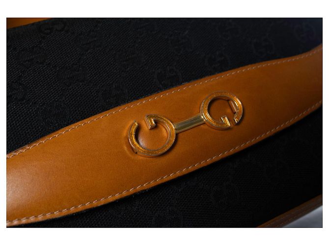 Gucci, Vintage GG Emaille-Tasche mit schwarzem Canvas Braun - Ansicht 7