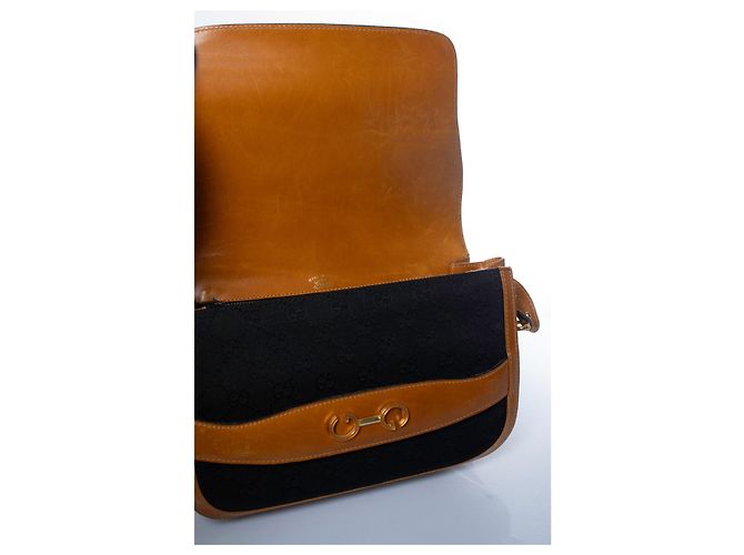 Gucci, Vintage GG Emaille-Tasche mit schwarzem Canvas Braun - Ansicht 8