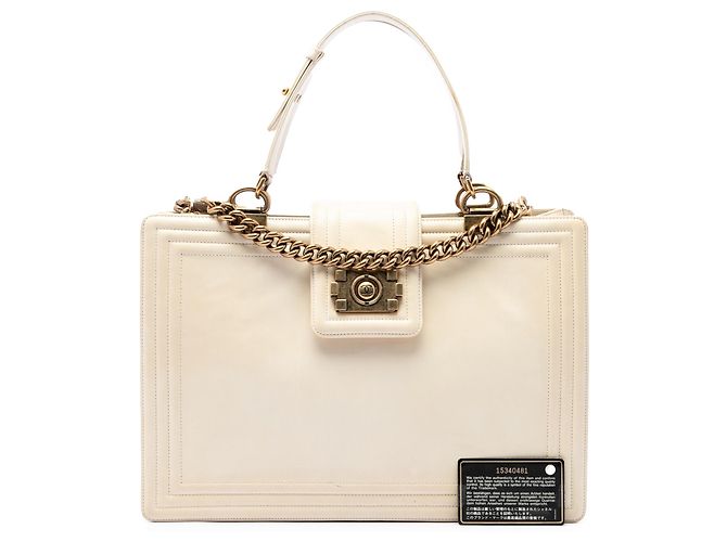 Borsa Tote Satchel Boy Reverso Chanel in vitello bianco - vista 7