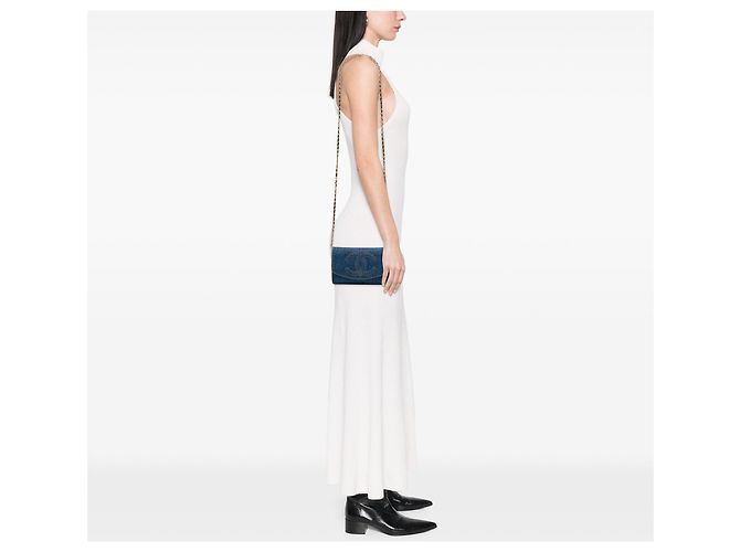 Borsa a tracolla Chanel CC Denim Wallet On Chain Blu - vista 6