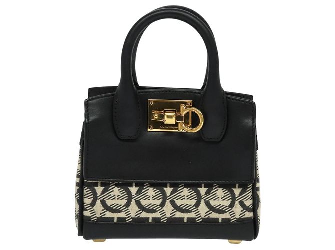 Borsa Salvatore Ferragamo Gancini in pelle 2way Nero Oro Auth 131643V D'oro - vista 13