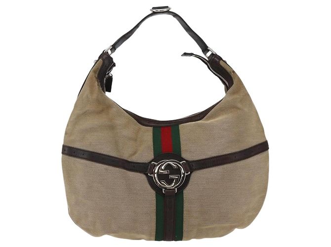 Borsa a Tracolla GUCCI Web Sherry Line Canvas Beige Silver 114871 Auth mr2006 Argento - vista 2