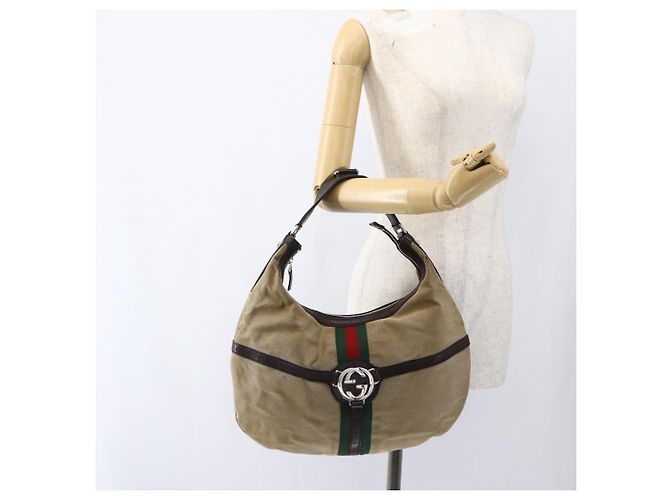 Borsa a Tracolla GUCCI Web Sherry Line Canvas Beige Silver 114871 Auth mr2006 Argento - vista 23