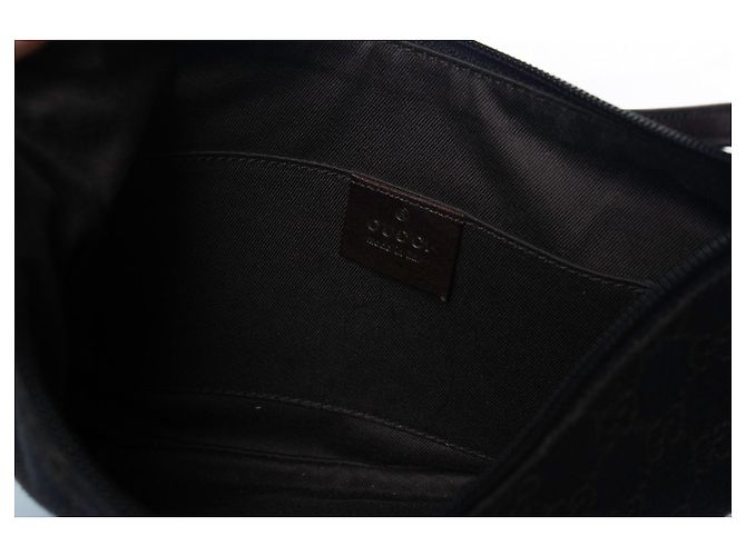 Gucci, mini borsa a tracolla in denim GG Marrone Nero - vista 10