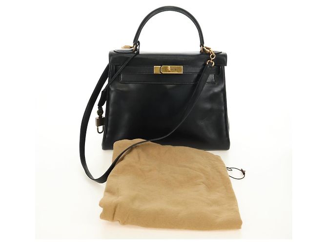 Hermès Borsa a mano HERMES Kelly 28 Box Calfskin 2way Nero Oro Auth 185189SM D'oro - vista 12