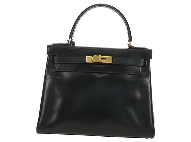 Hermès Borsa a mano HERMES Kelly 28 Box Calfskin 2way Nero Oro Auth 185189SM D'oro - vista 13