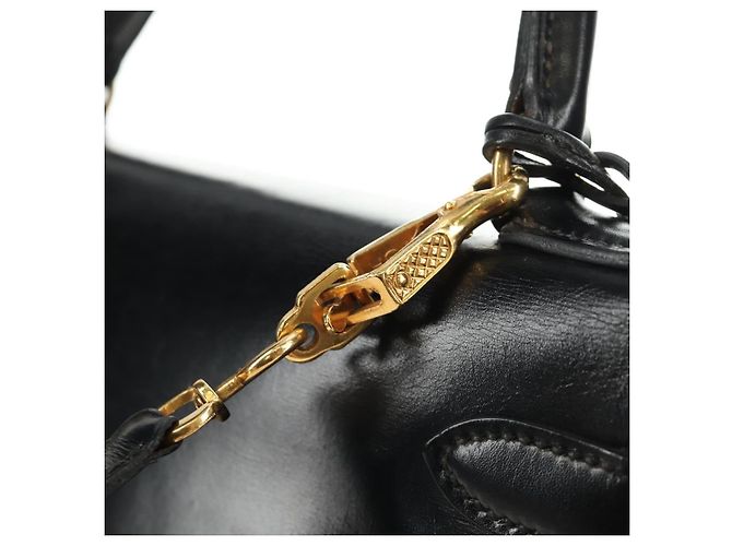 Hermès Borsa a mano HERMES Kelly 28 Box Calfskin 2way Nero Oro Auth 185189SM D'oro - vista 20