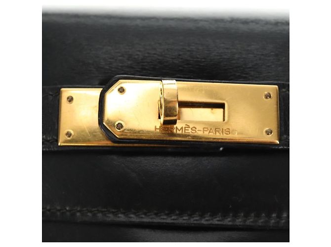 Hermès Borsa a mano HERMES Kelly 28 Box Calfskin 2way Nero Oro Auth 185189SM D'oro - vista 22