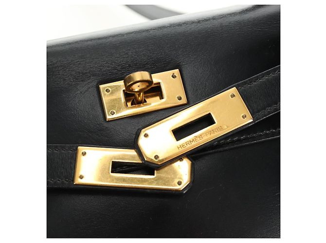 Hermès Borsa a mano HERMES Kelly 28 Box Calfskin 2way Nero Oro Auth 185189SM D'oro - vista 23