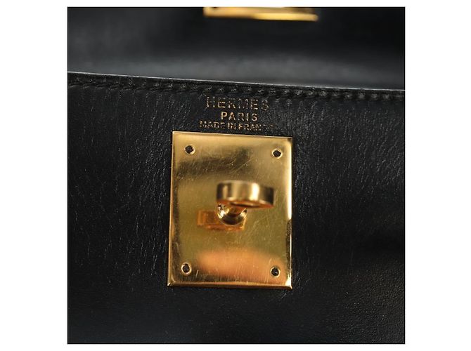 Hermès Borsa a mano HERMES Kelly 28 Box Calfskin 2way Nero Oro Auth 185189SM D'oro - vista 26