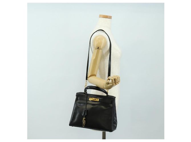 Hermès Borsa a mano HERMES Kelly 28 Box Calfskin 2way Nero Oro Auth 185189SM D'oro - vista 34