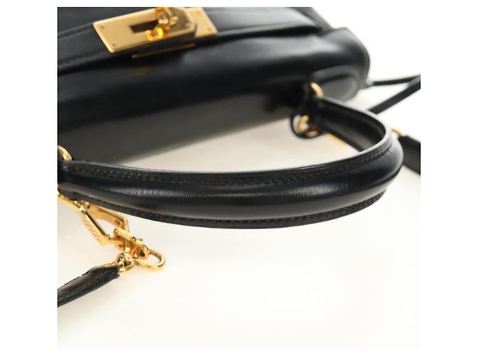 Hermès Borsa a mano HERMES Kelly 28 Box Calfskin 2way Nero Oro Auth 185189SM D'oro - vista 7