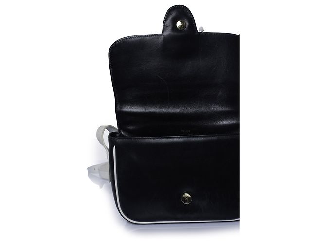 Céline Celine, Bolsa de couro preta com pompom e detalhes brancos Preto - vista 10