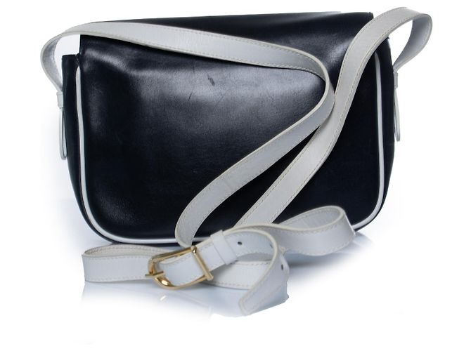 Céline Celine, Bolsa de couro preta com pompom e detalhes brancos Preto - vista 2