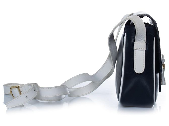 Céline Celine, Bolsa de couro preta com pompom e detalhes brancos Preto - vista 4
