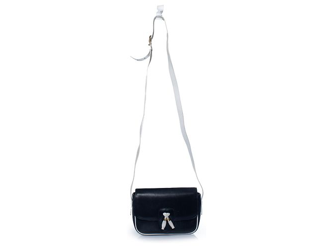 Céline Celine, Bolsa de couro preta com pompom e detalhes brancos Preto - vista 6