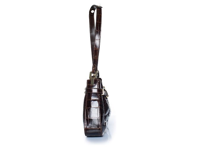 Lancel, borsa a tracolla in pelle di coccodrillo lucida marrone - vista 2