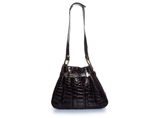 Lancel, borsa a tracolla in pelle di coccodrillo lucida marrone - vista 3
