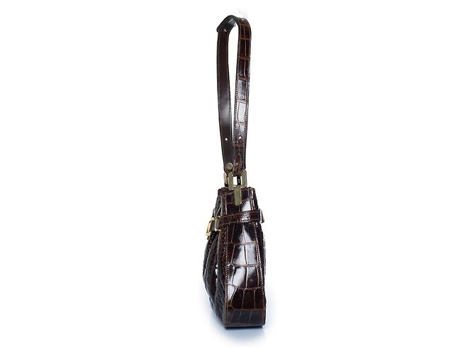 Lancel, borsa a tracolla in pelle di coccodrillo lucida marrone - vista 4