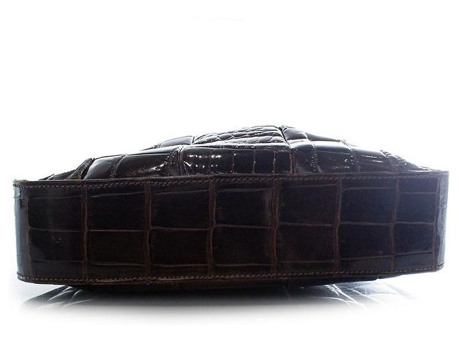 Lancel, borsa a tracolla in pelle di coccodrillo lucida marrone - vista 6