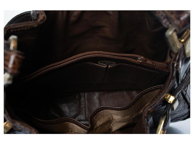 Lancel, borsa a tracolla in pelle di coccodrillo lucida marrone - vista 7