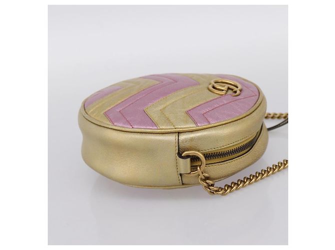 Borsa a tracolla con catena GUCCI in pelle oro 550154 Auth am12399V D'oro - vista 5