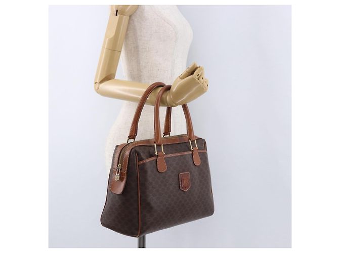 Céline Borsa a mano CELINE Macadam Canvas PVC Leather Brown Gold Auth ka5768A Marrone D'oro - vista 25