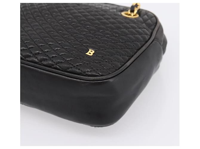 Borsa a tracolla con catena BALLY in pelle nera e oro Auth 196400A Nero - vista 10