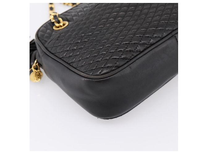 Borsa a tracolla con catena BALLY in pelle nera e oro Auth 196400A Nero - vista 11
