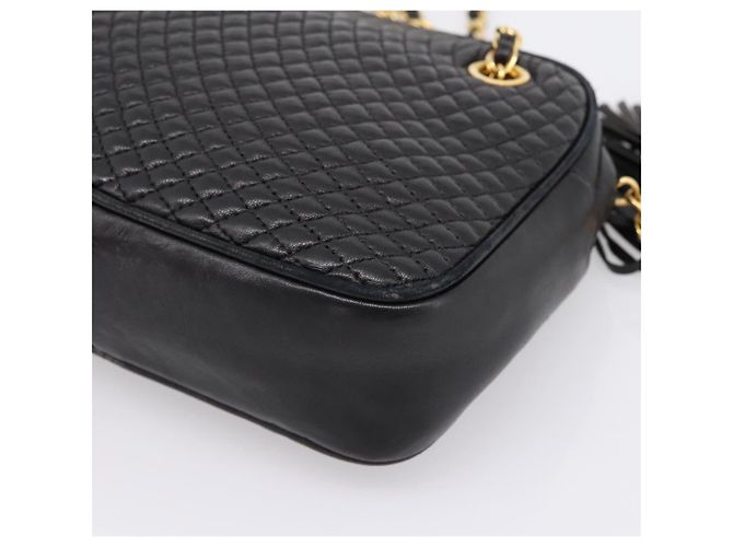 Borsa a tracolla con catena BALLY in pelle nera e oro Auth 196400A Nero - vista 12
