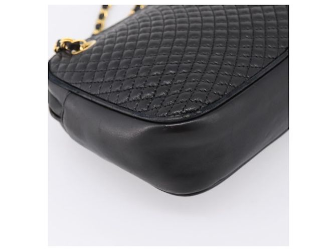 Borsa a tracolla con catena BALLY in pelle nera e oro Auth 196400A Nero - vista 13